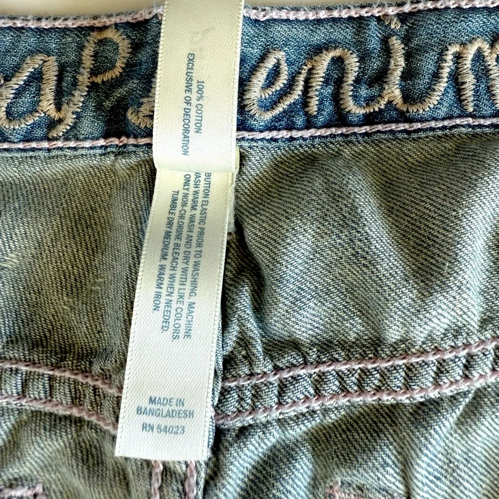 Gap Denim Jeans Boyfriend Pants Girls distressed Capri adjustable Waist 14 Plus